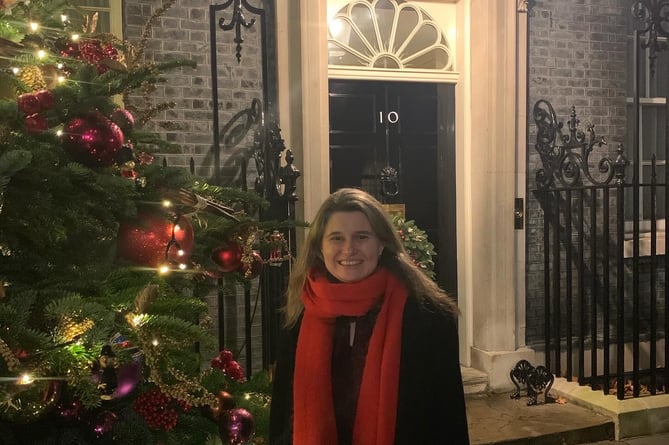 Jayne Kirkham outside a festive looking Number 10