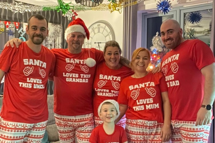 Jayne and family in matching pyjamas