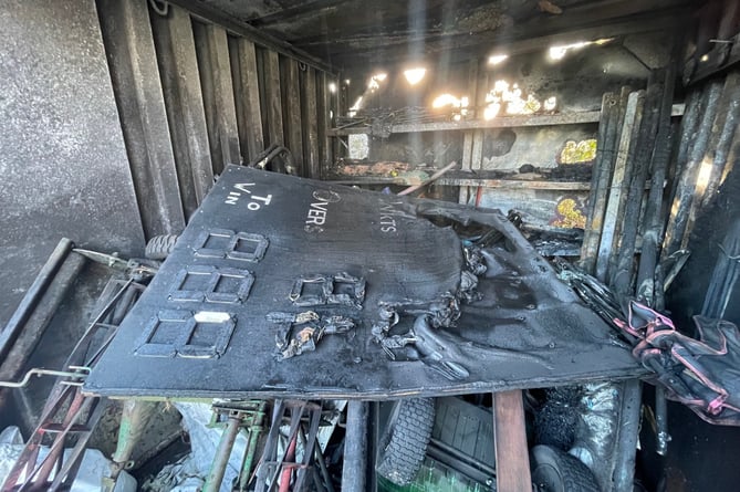 All that remains of the equipment stored inside the Saltash Cricket Club container that was attacked by arsonists