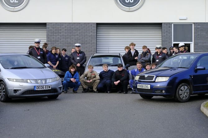 Truro College staff and students with members of the Devon & Cornwall Police Road Casualty Reduction team