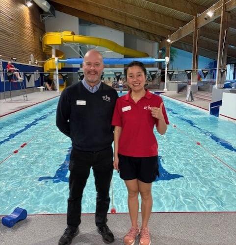 Liskeard Leisure Centre manager Brett Price and staff member Xueying Cao celebrate the transformation of facilities