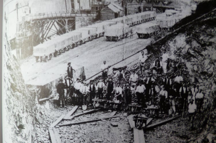 Barrie says of this picture: “Cutting the line to Lostwithiel from Fowey in the early 1800's. The docks can be seen at the top in the background. The passenger service was used daily for almost 100 years and it was closed in 1965. It is now used solely to transport china clay”