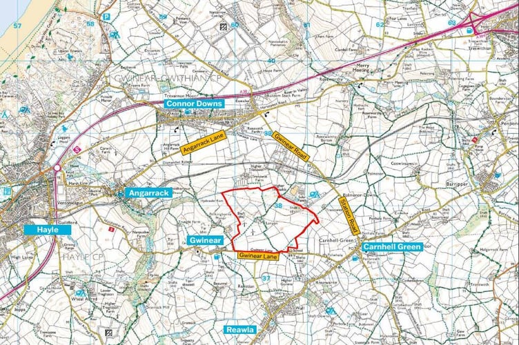 A map showing the extent of the solar farm plans at Gwinear (Pic: LDA Design / Speedwell Solar Farm Ltd)