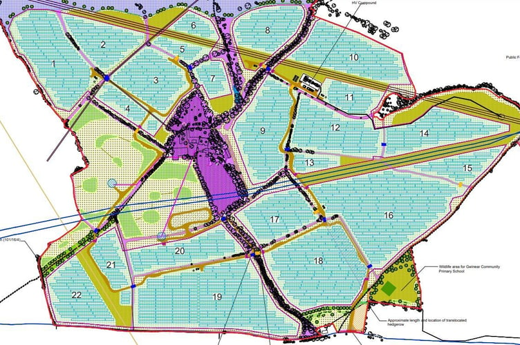 A plan showing the 22 fields where the proposed solar farm and infrastructure would be constructed (Pic: LDA Design / Speedwell Solar Farm Ltd)