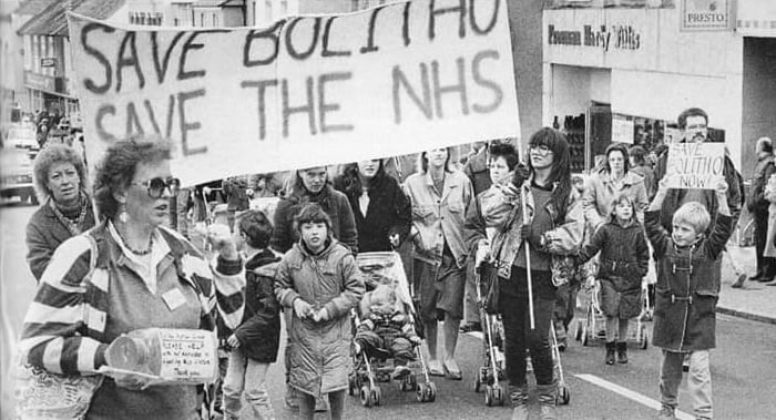 Ruth, pictured right holding the banner, campaigned to save Bolitho hospital in Penzance.