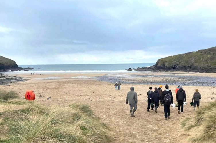 The youngsters took part in a beach clean. Picture: Team Aventurus