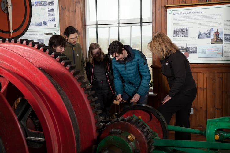 A King Edward Mine guide demonstrates the Holman Winder 